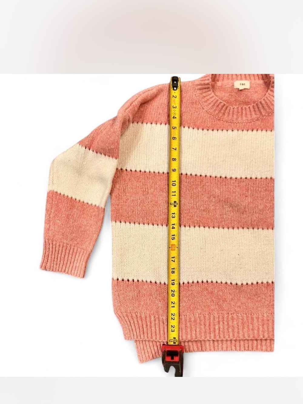 Striped Pink and White Women's Sweater - Picture 7 of 8